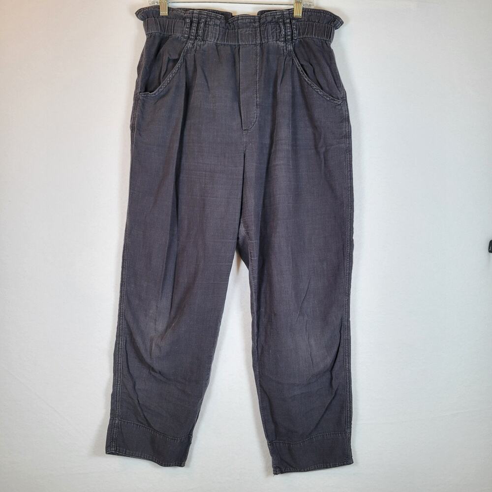 Anthropologie Womens Pull On Straight Chambray Paperbag Pants Size Medium Black